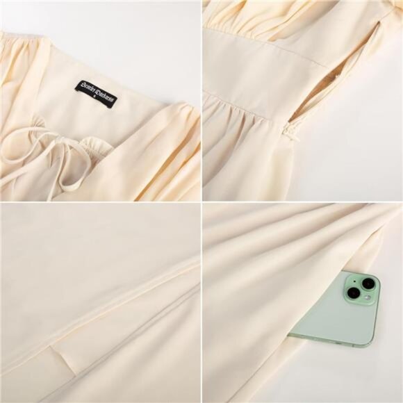 Women Bell Sleeve Fairy Dresses Split Maxi Apricot - Picture 6 of 7